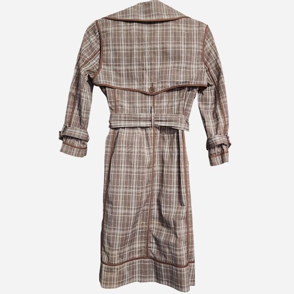 BCBMAXARIA EUC brown and tan plaid trench coat with tie belt - Picture 3 of 6